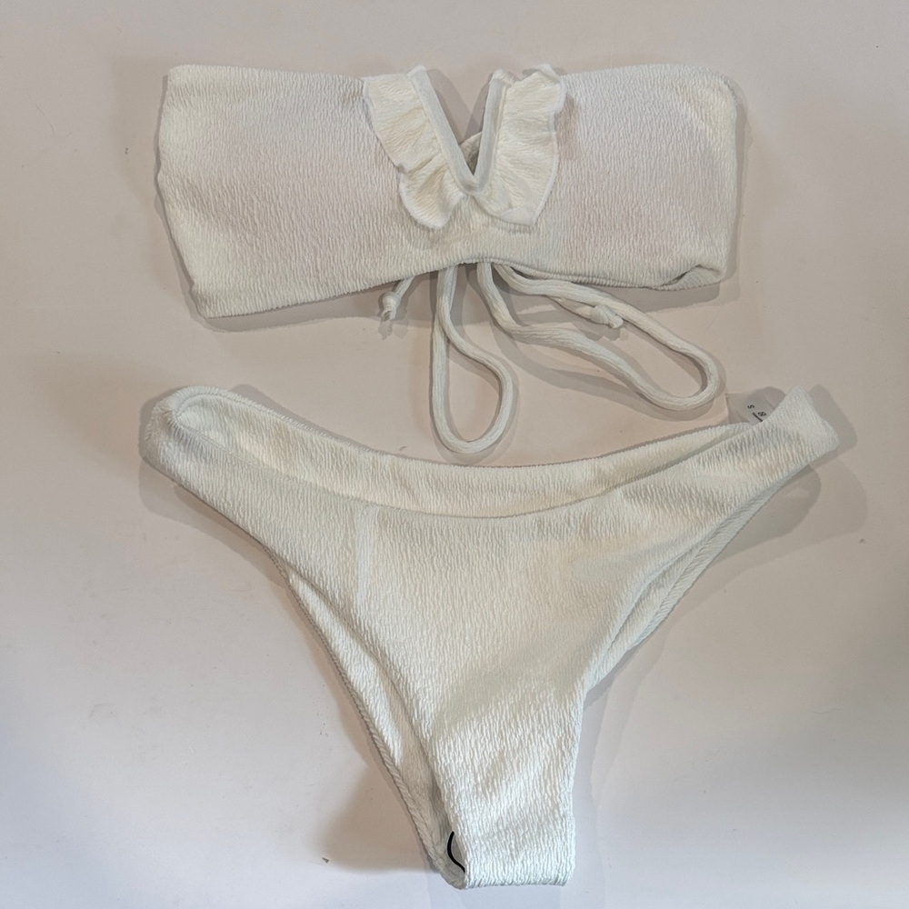 NWT SHEIN White Ruffle Textured Bikini Set Size XS